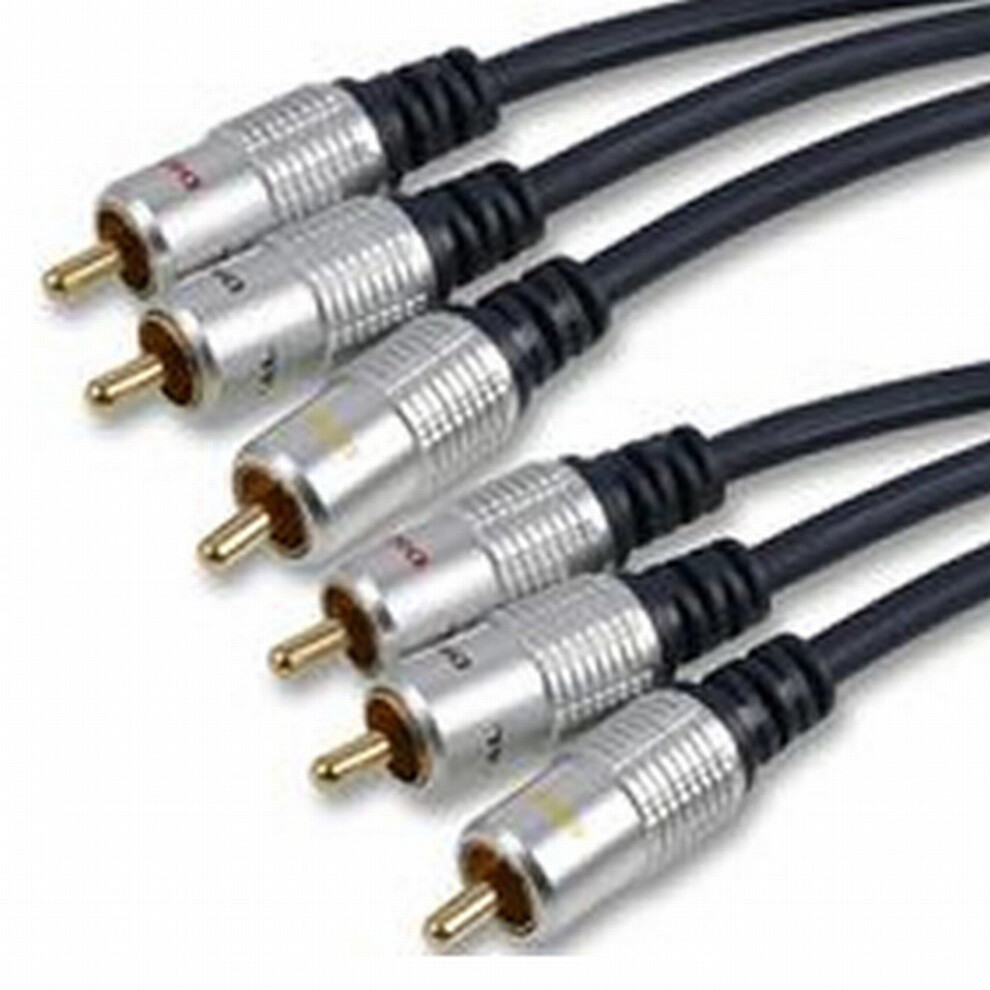 kenable Pure OFC HQ 3 x Phono Plugs to Plugs Composite + Audio Cable GOLD  1m