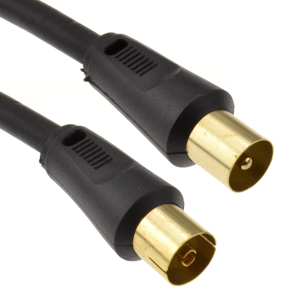 kenable RF Coaxial TV Aerial Lead Coax Plug to Socket Black Cable GOLD 2m