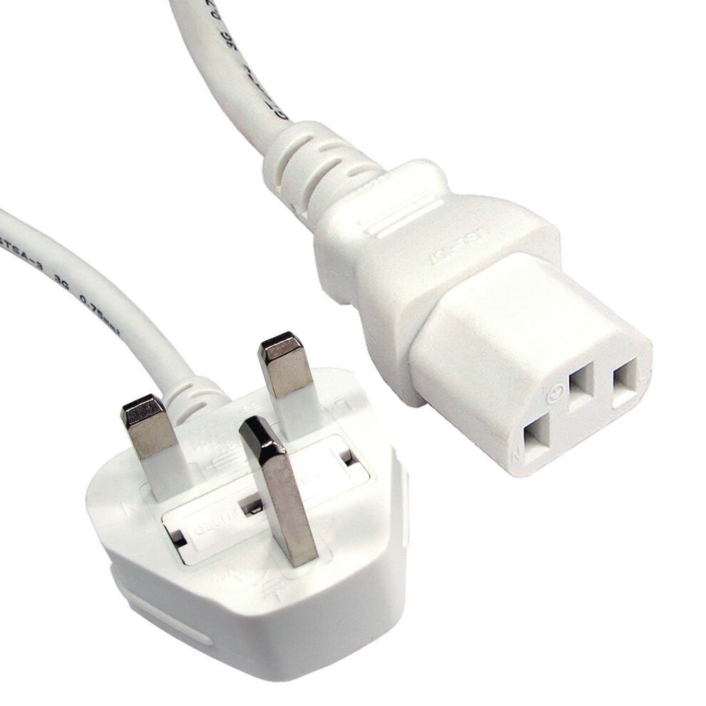 kenable Power Cord UK Plug to IEC Cable C13 Lead 1.8m 6ft in White