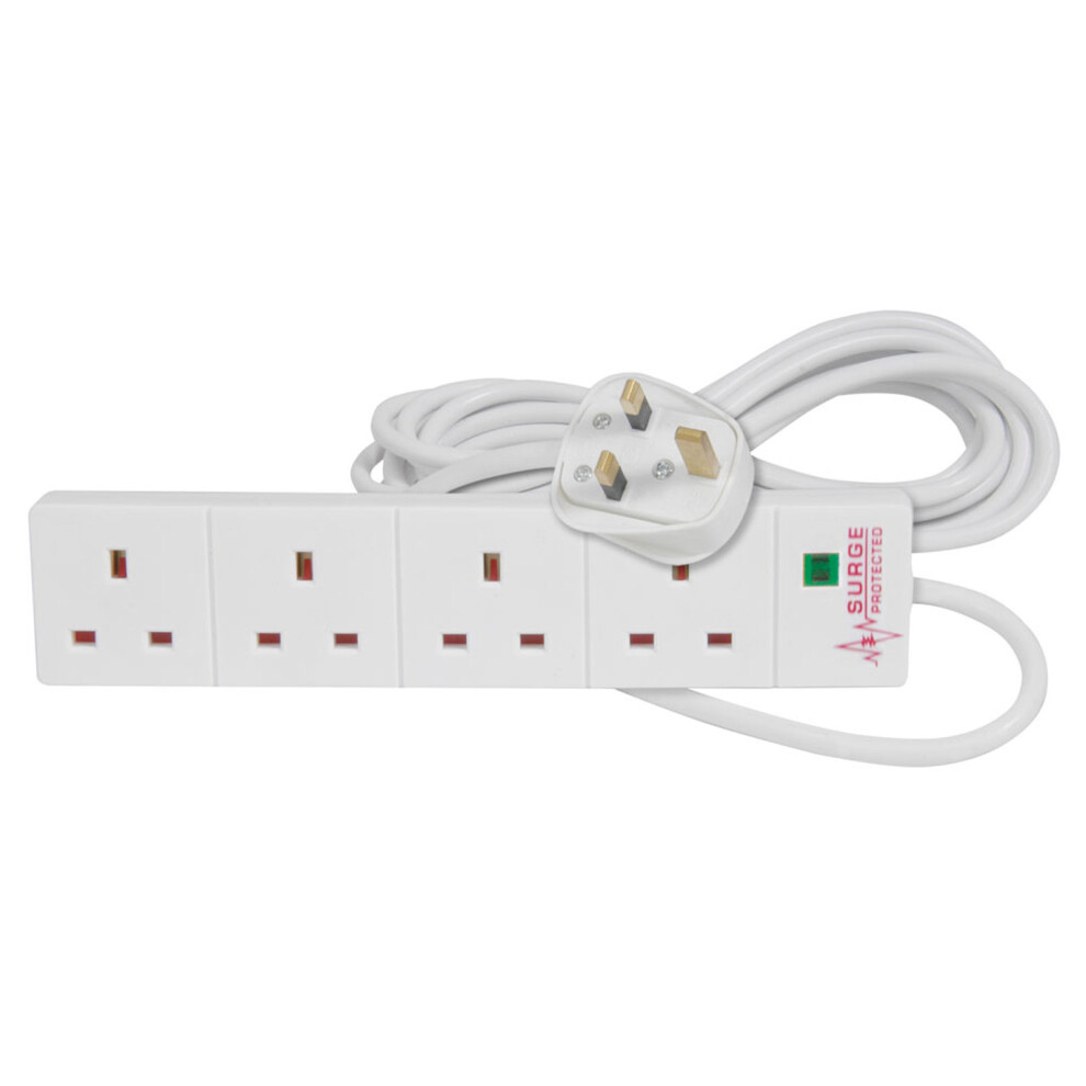 Kenable 4 Gang Surge Protected Uk Mains Power Extension Strip 2M Lead