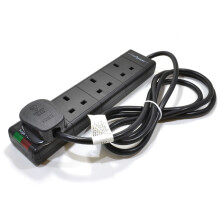 Surge Protected 4 Gang Way Mains Extension with Neon Lights Black 2m
