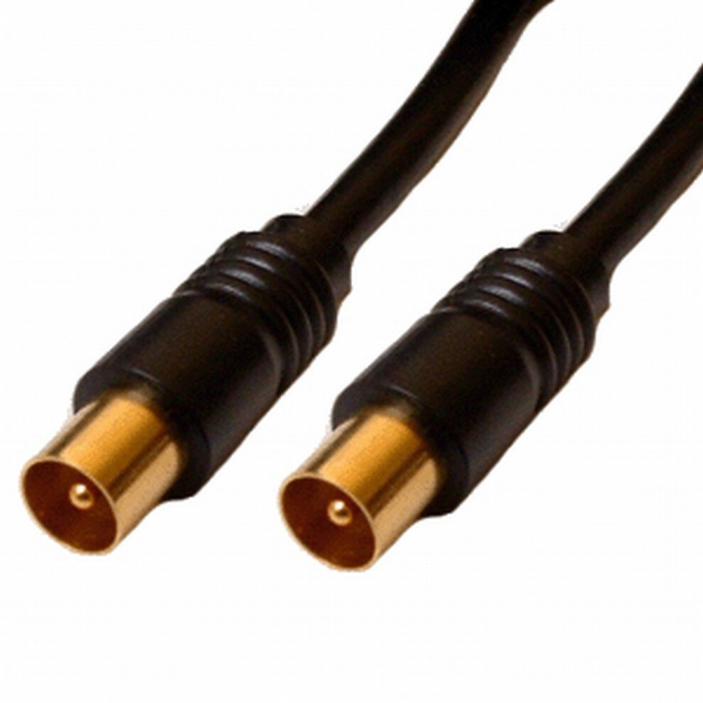 kenable RF Coaxial TV Aerial Lead Coax Male Plug to Plug Black Cable GOLD  2m