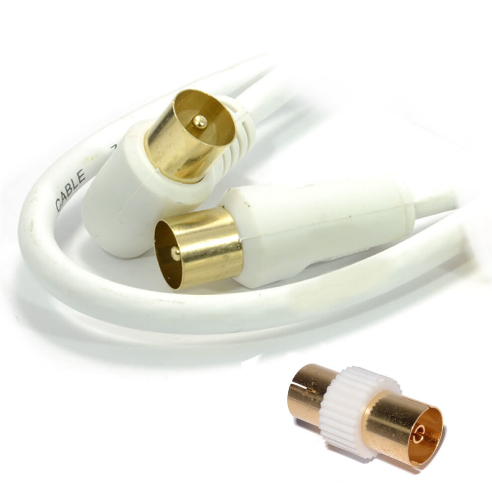 kenable RF Right Angle TV Aerial Freeview Plug Video Cable & Coupler GOLD 2m