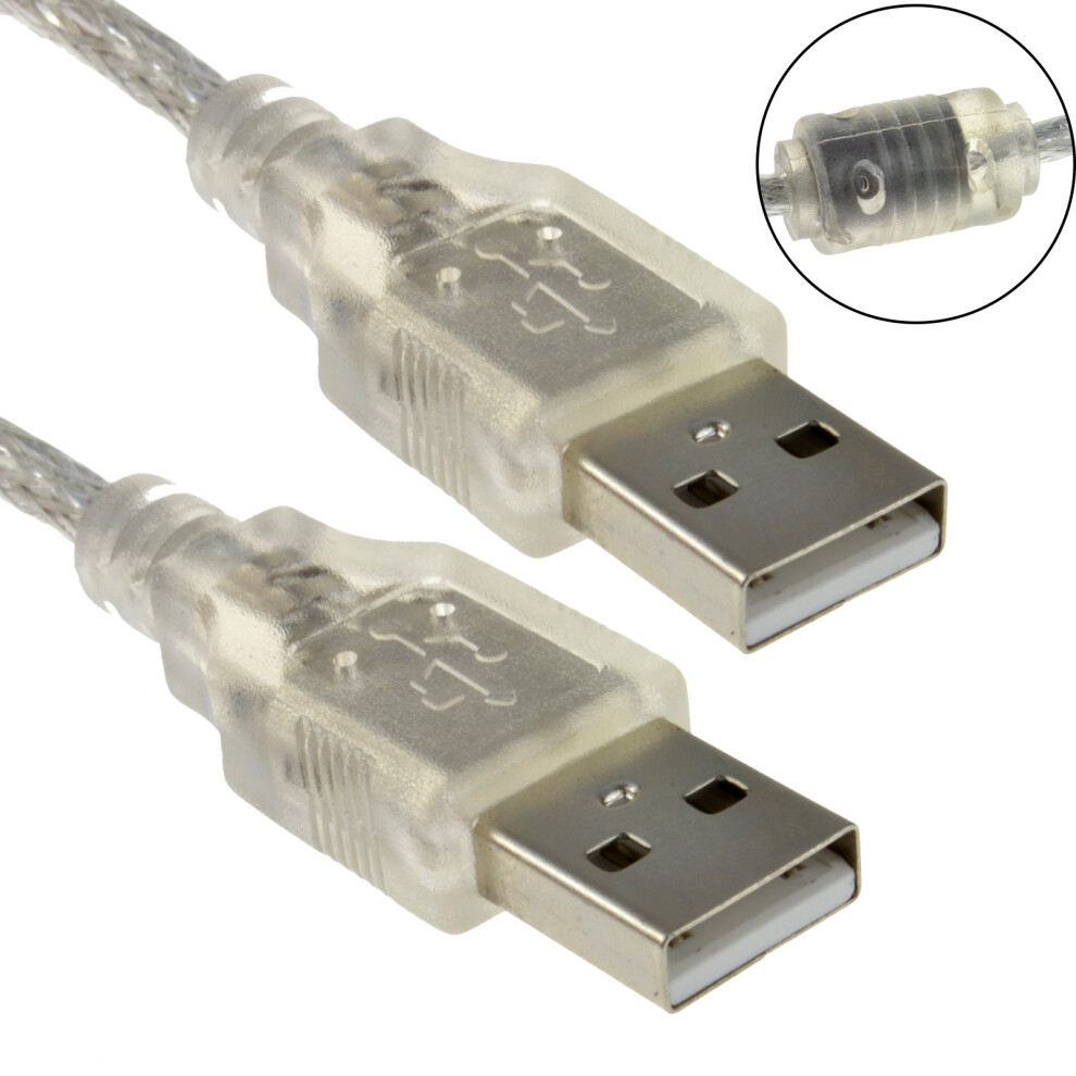 kenable CLEAR USB 2.0 Hi Speed A Plug to A Plug Cable Lead 24AWG Ferrite 2m