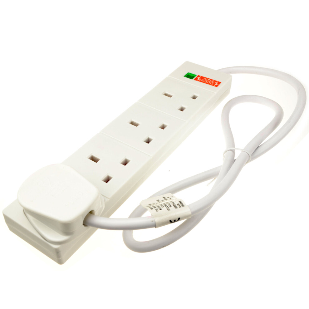 kenable Surge Protected 4 Gang Way Mains Extension Socket UK 13A White  1m