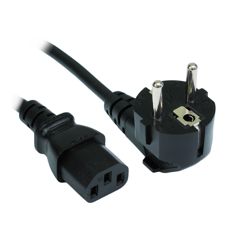 Power Cable Right Angled Schuko Eu Plug To Iec C13 1.00Mm2 Lead 2M Black 5055383428151