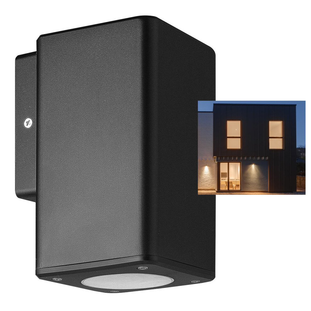 kenable Wall Mounted GU10 Down Light Outdoor IP44 Garden Squared Lamp Black