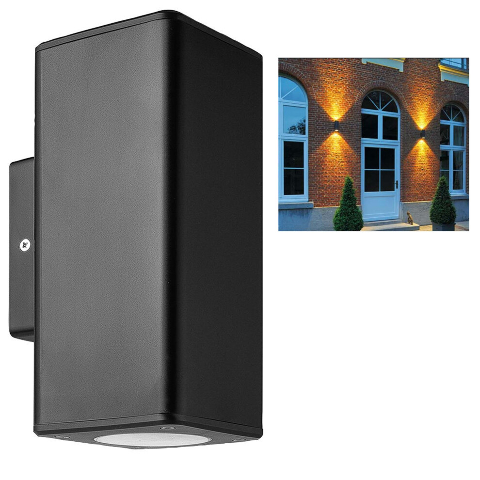 kenable Wall Mounted GU10 Up & Down Outdoor IP44 Garden Squared Light Black