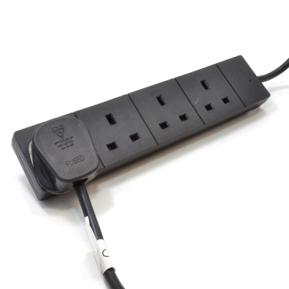 kenable BLACK 4 Gang Way UK 13A Trailing Mains Power Extension Lead 1m inc LED