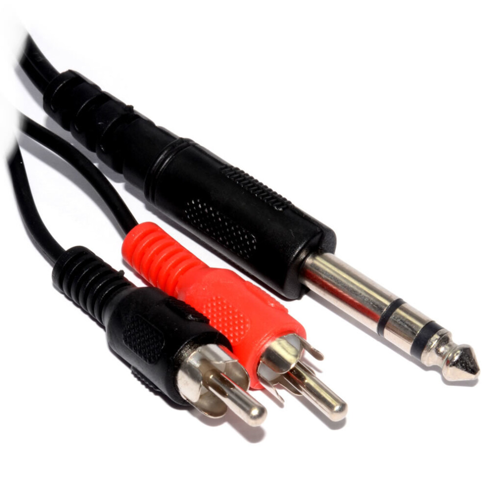 Kenable Screened 6.35Mm Stereo Jack Plug To Twin Phono Cable 2M Black