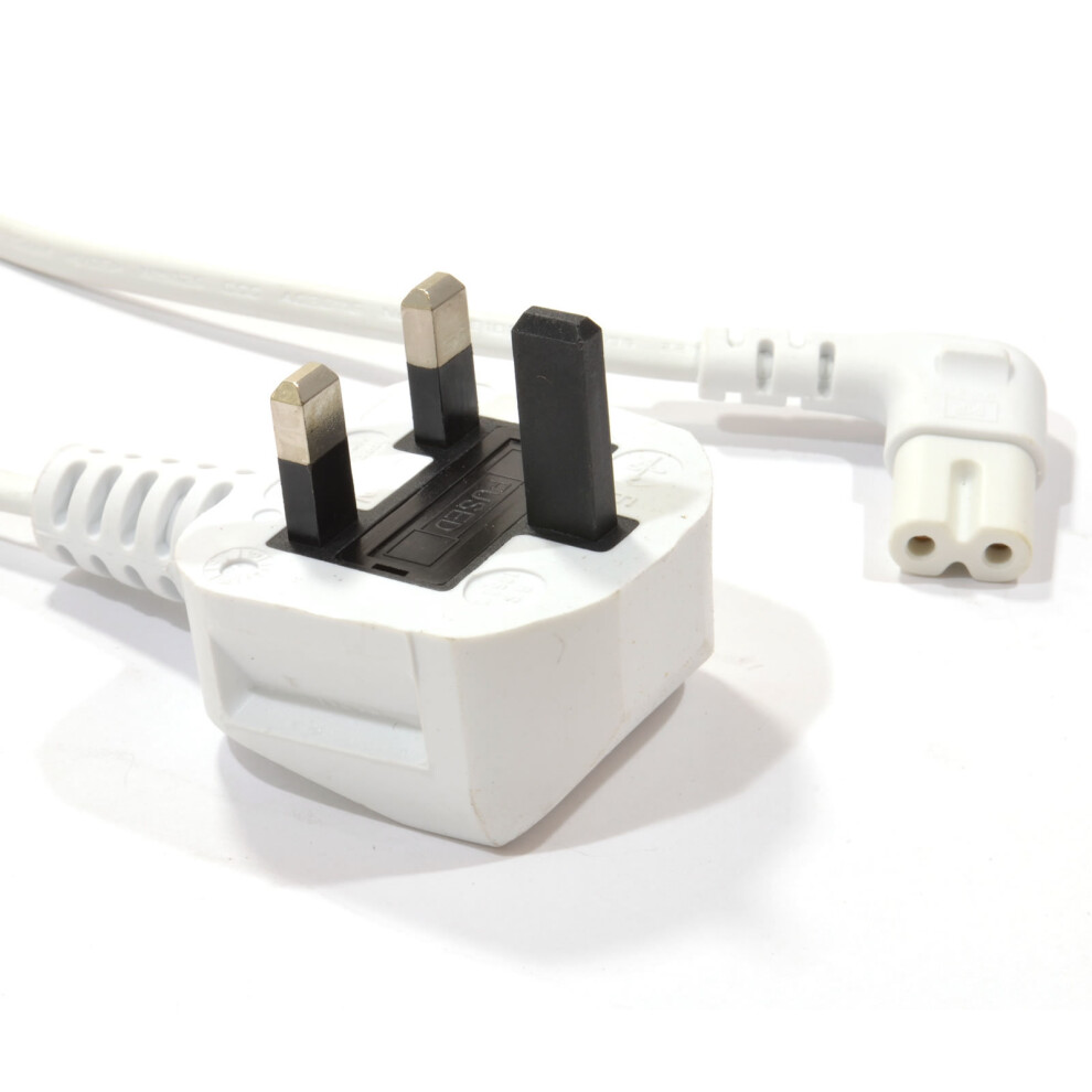 kenable Power Cord UK Plug to Right Angle Figure 8 Lead Cable C7 1m WHITE