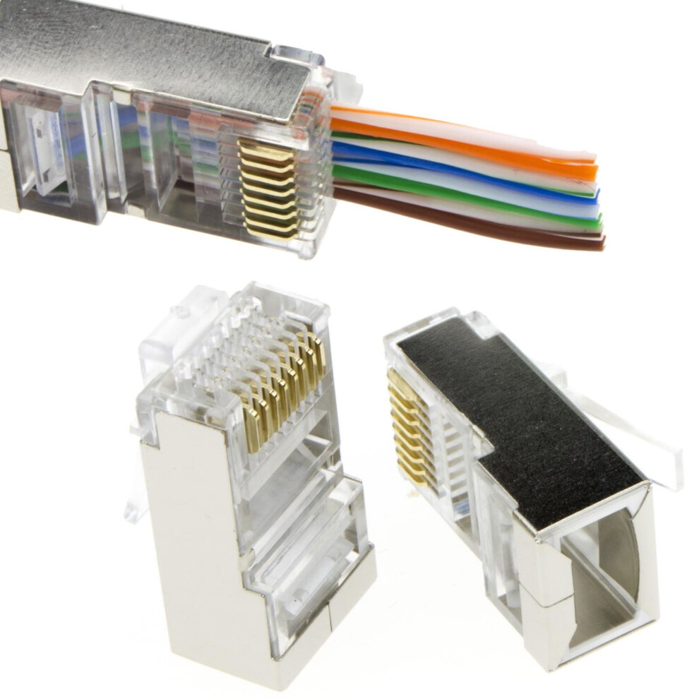 kenable RJ45 SHIELDED FTP Cat 5e Cat 6 PASS THROUGH Ethernet Network Cables Plug 50 Pack