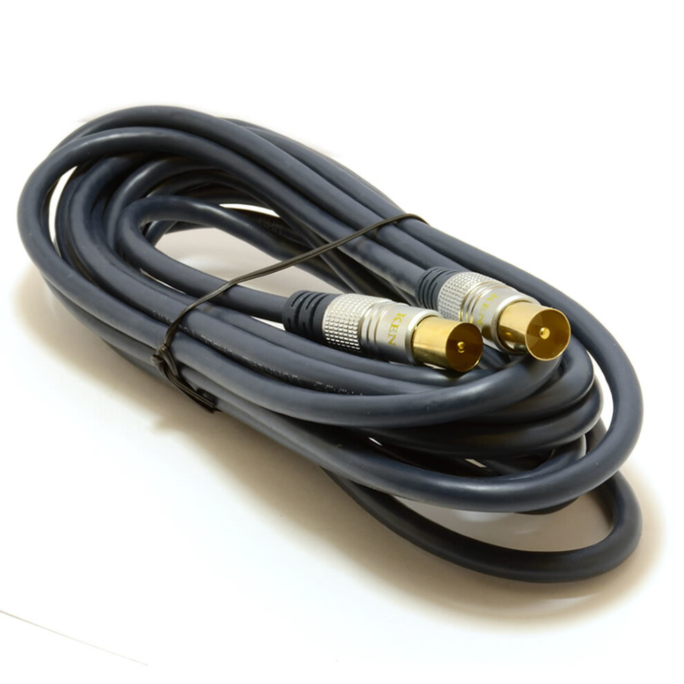 kenable Pure RG59 HQ RF TV Aerial Coaxial Lead Gold Male Plug To Plug 5m
