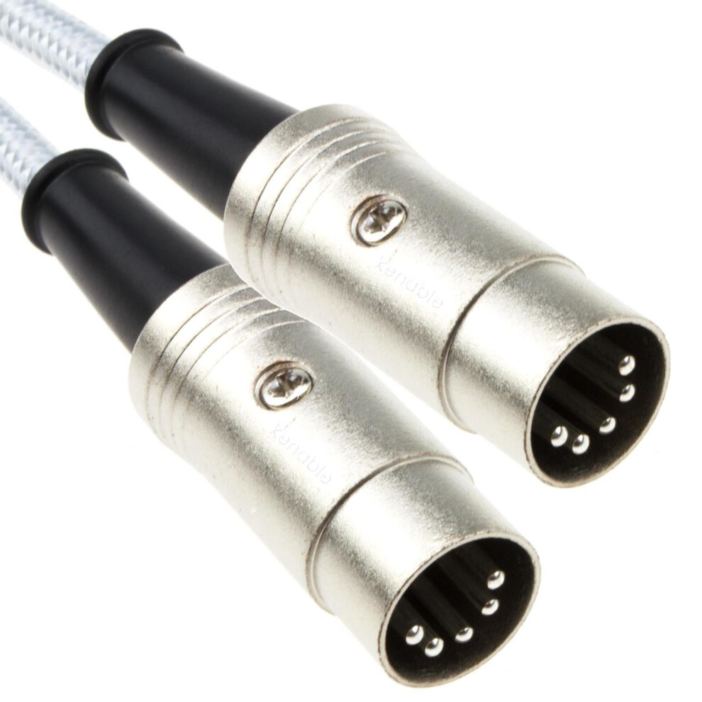 kenable Professional MIDI 5 Pin DIN Cable FULLY WIRED Braided Cable SHIELDED 2m White