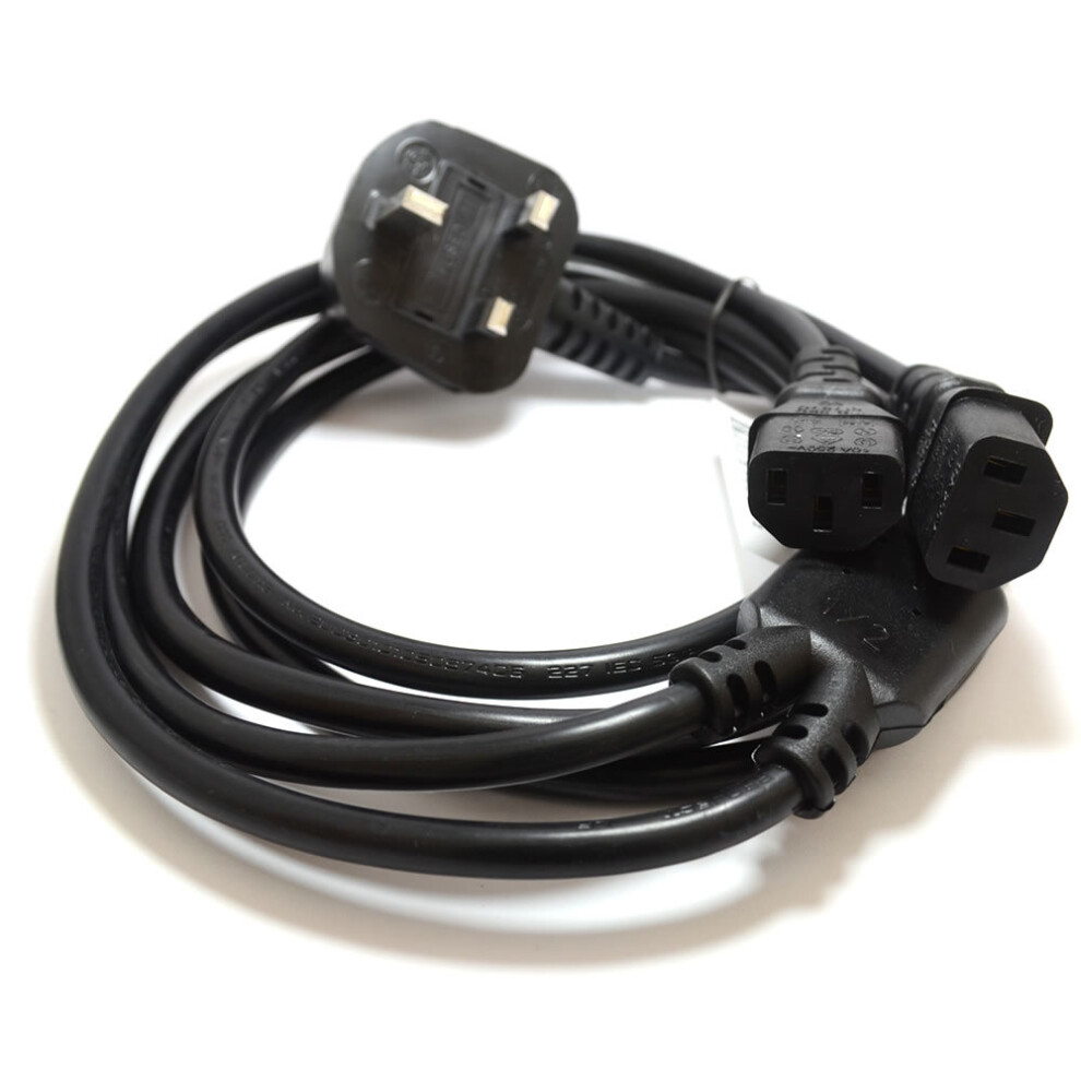 kenable IEC 13A Splitter Cable 1 UK Mains Plug to 2 x C13 Plugs 2m