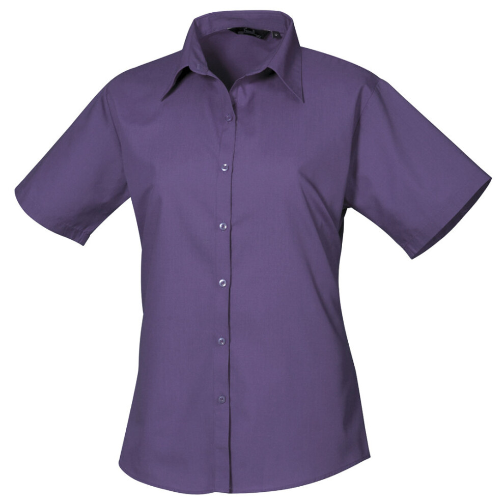 Short Sleeve Poplin Blouse Plain Work Shirt