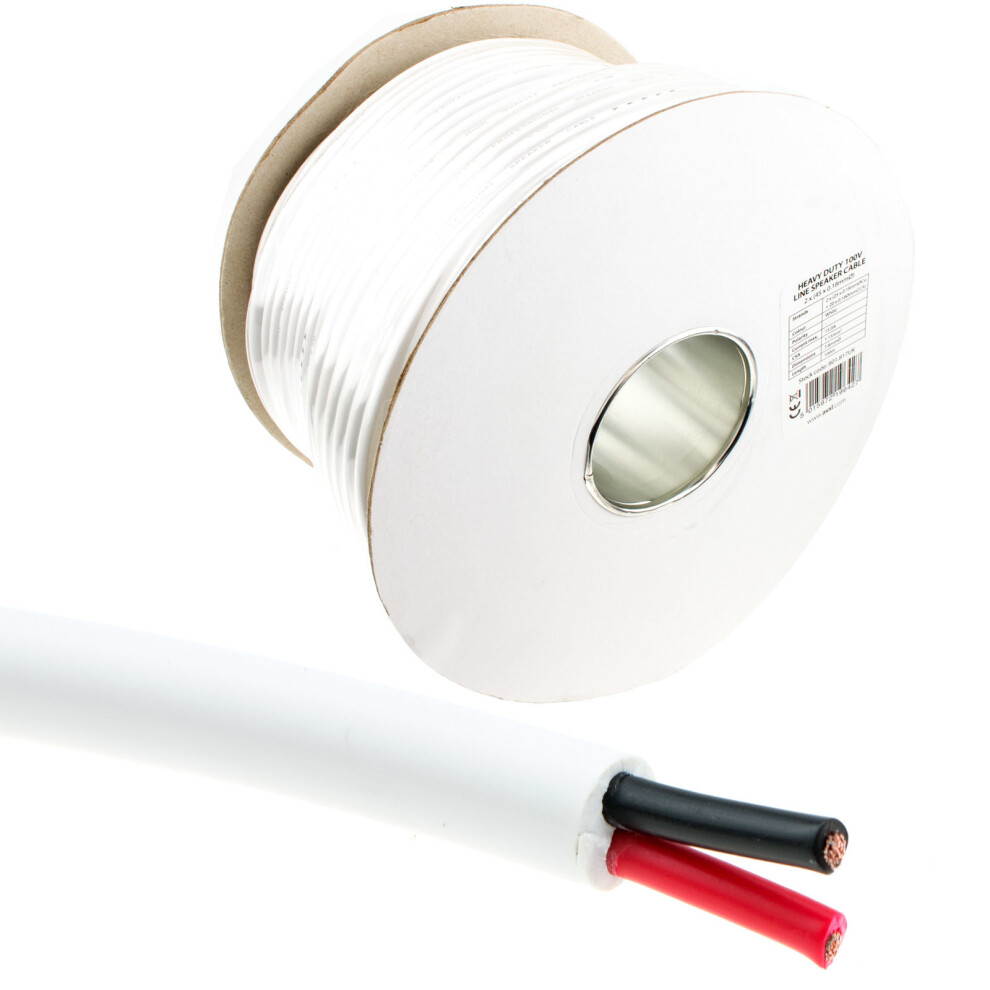 Kenable 100V Heavy Duty Twin Core Speaker Cable 2X45x0.18mm 15A 100M White
