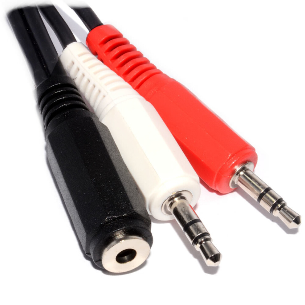 3.5Mm Jack Socket To Twin Jack Plugs Cable - Speakers To Two Pcs 0.5M 5055383424634