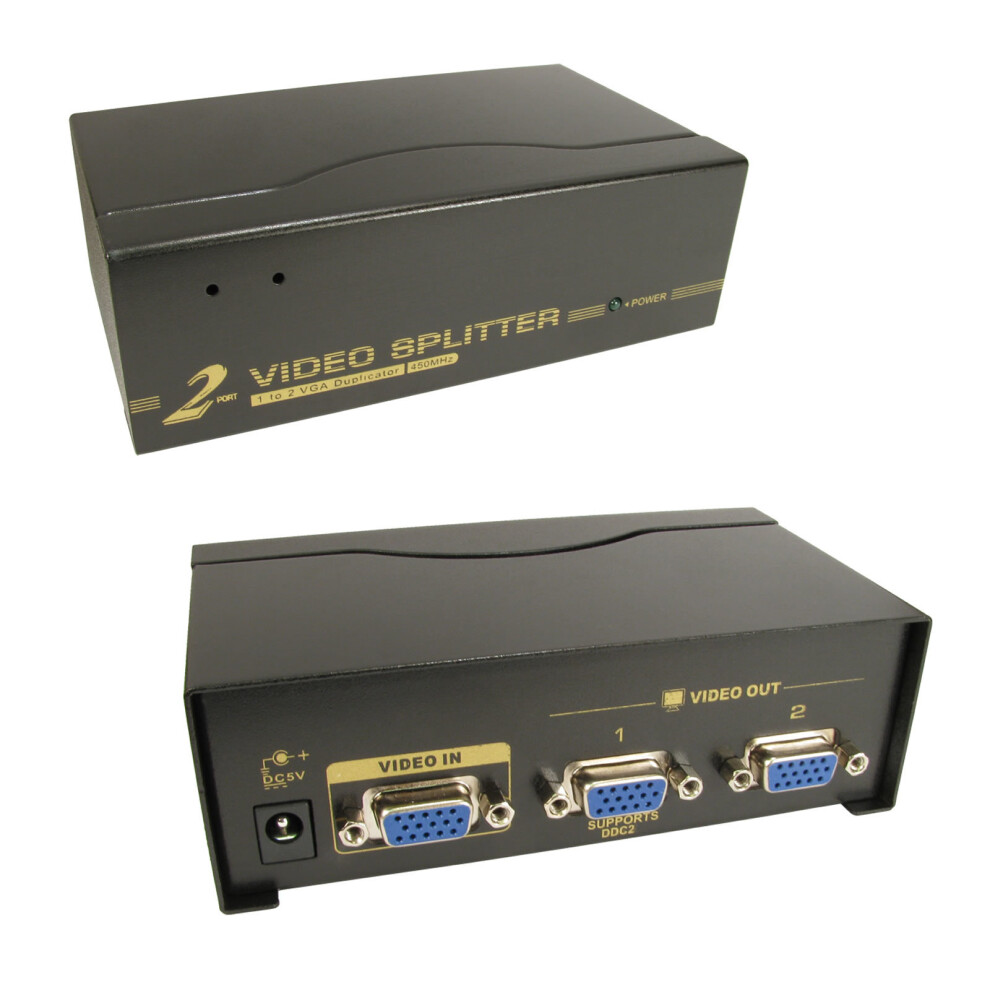 SVGA VGA 2 Port Splitter From 1 PC Device to 2 Monitors Display 450MHz