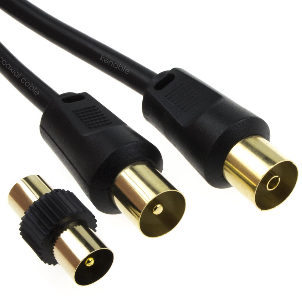 kenable RF Male to Female Extension Lead Freeview TV Cable & Male Coupler Black 2m