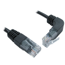Cat5e Copper RJ45 Straight to Right Angle Plug UP Ethernet Network Cable 1m - Black