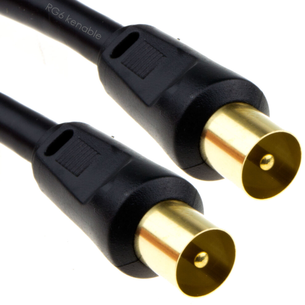 kenable RF Coaxial RG6 TV Aerial Lead Coax Male Plug to Plug Black Cable GOLD 1m
