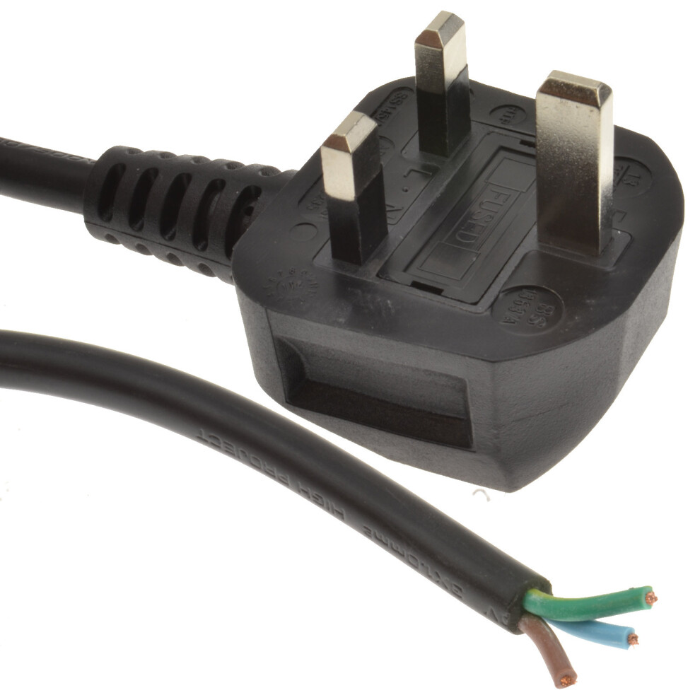 kenable 13A Fully Moulded 3 Pin UK Plug to 1mm Cable Stripped Bare Ends  2m