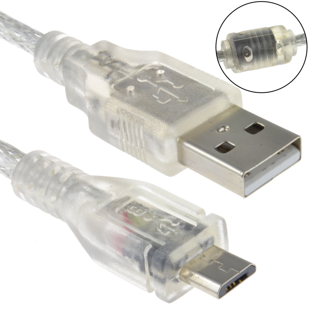 kenable CLEAR USB 2.0 A To MICRO B Data and Charging Cable 24AWG 2m Ferrite