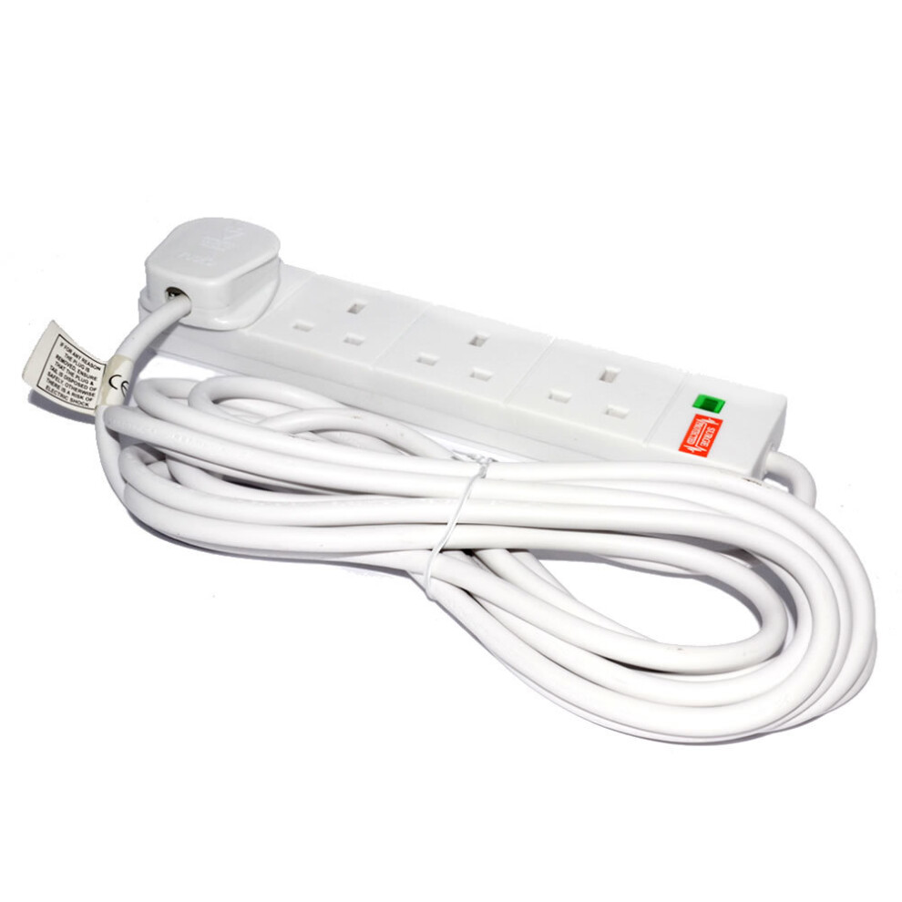 Surge Protected 4 Gang Way Mains Extension Socket Uk 13A White 5M 5055383436880