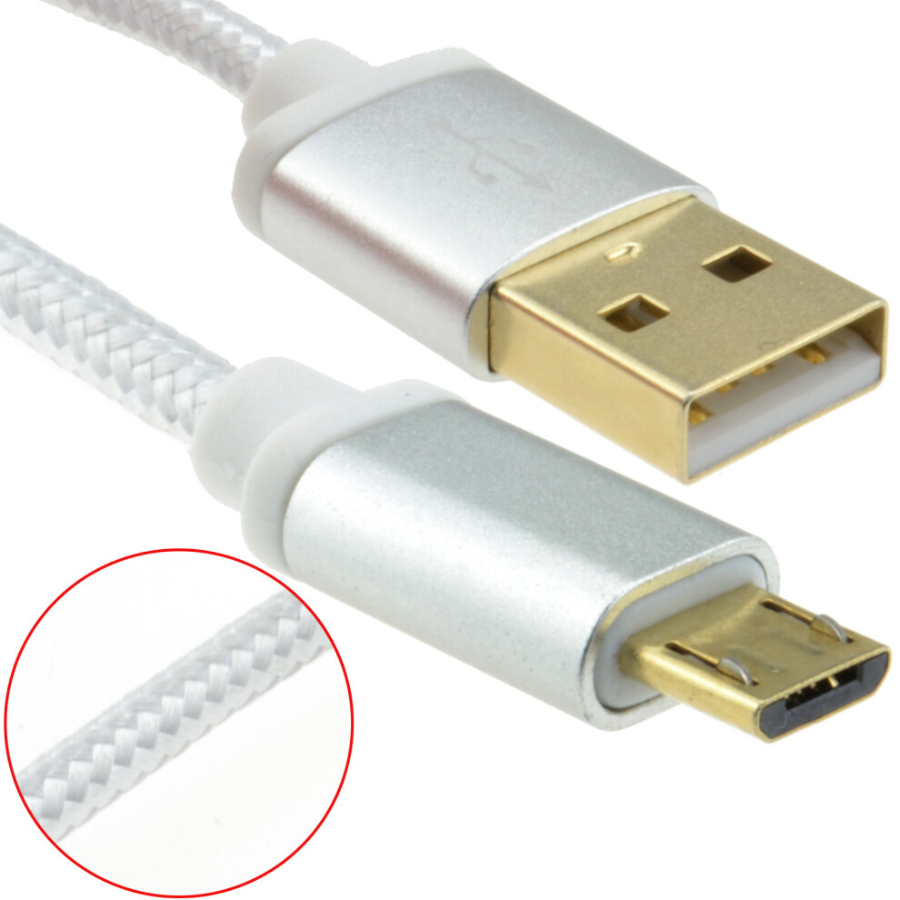 kenable BRAIDED Metal Ended GOLD USB 2.0 A To MICRO B 24AWG Cable 2m SILVER