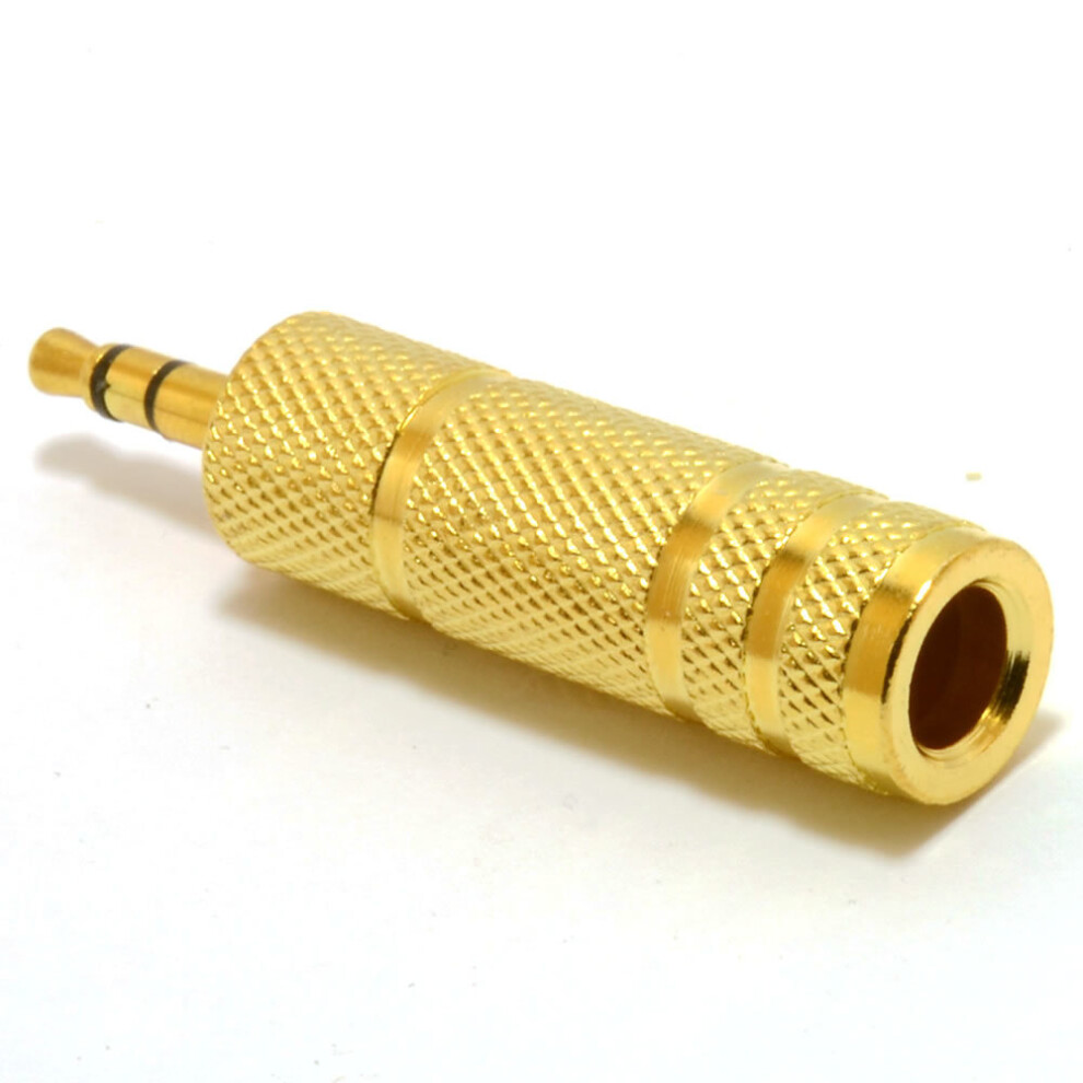 kenable 6.35mm Stereo Socket to 3.5mm Stereo Male Jack METAL GOLD Adapter