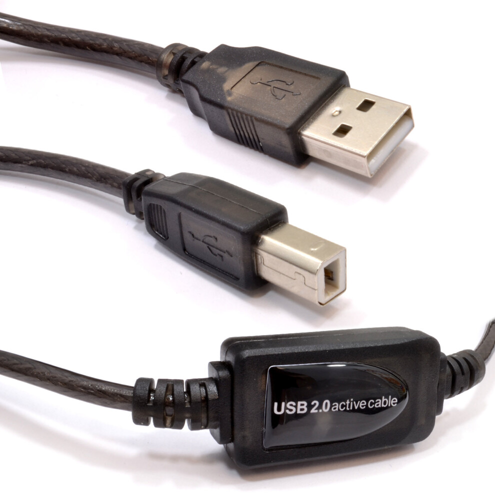kenable USB 2.0 Active Lead A Male to B Type Printer Plug Boosted Cable 20m