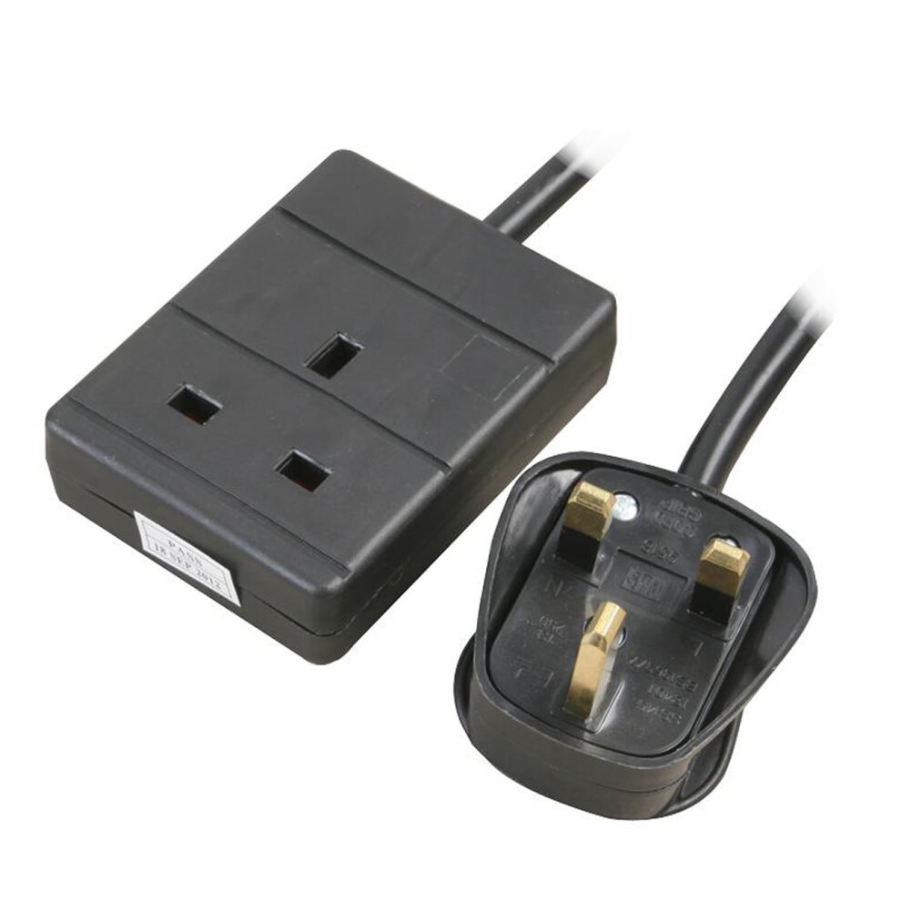 Kenable 1 Gang Single Way Uk 13A Mains Power Socket Extension Lead Black 15M