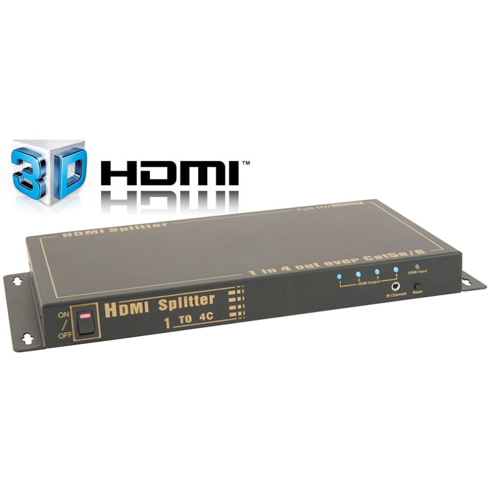 Kenable Hdmi Distribution Splitter Extender Over Rj45 1 Input To 4 Outputs 3D