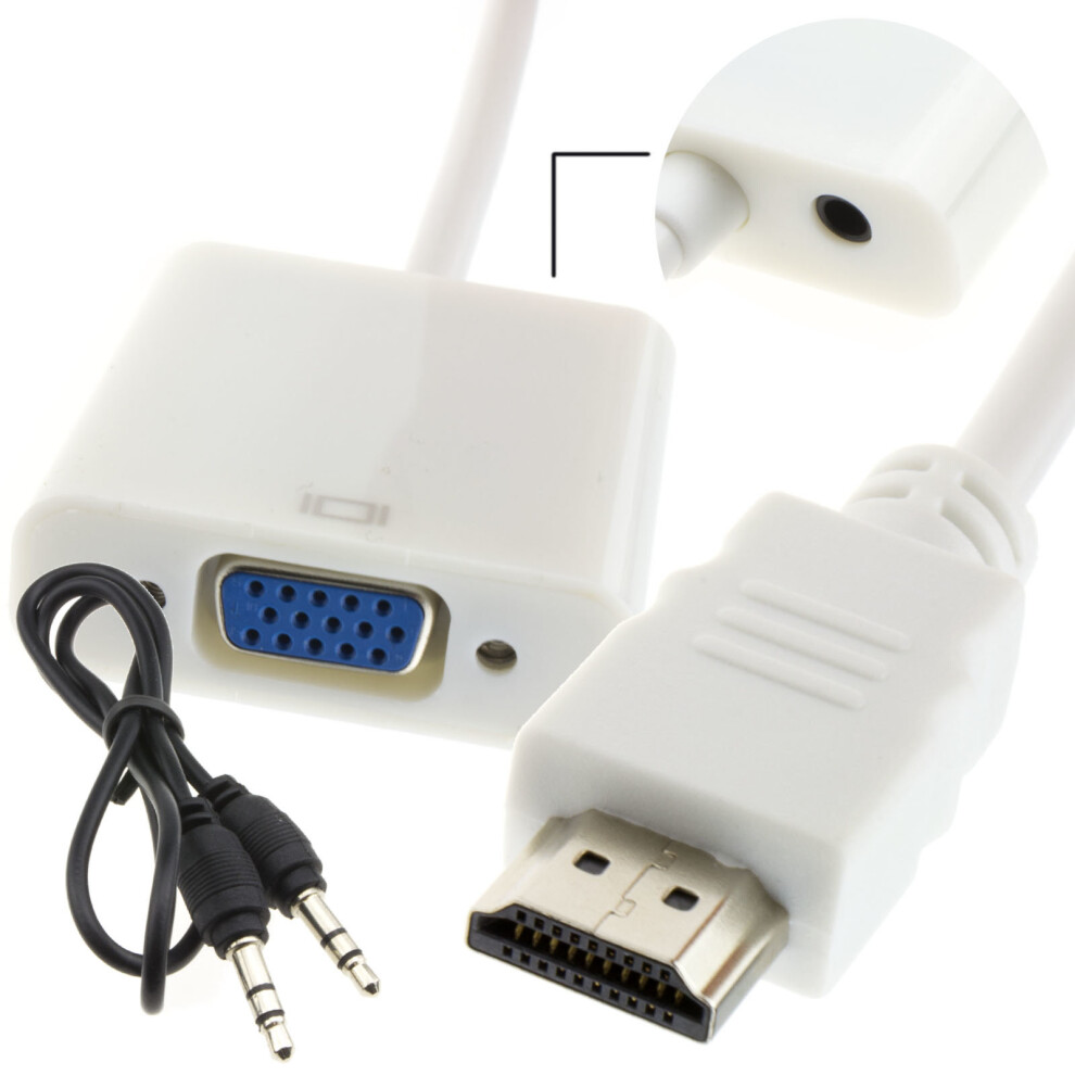 kenable HDMI Digital to SVGA 15 Pin Analogue with Audio Converter Adapter White 1080P