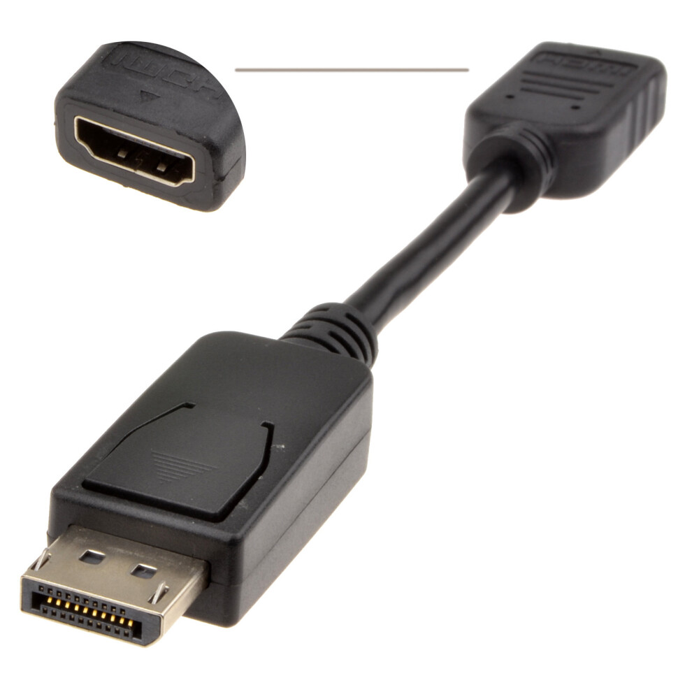 Kenable Displayport Male Plug To Hdmi Female Socket Adapter Cable 15Cm Black