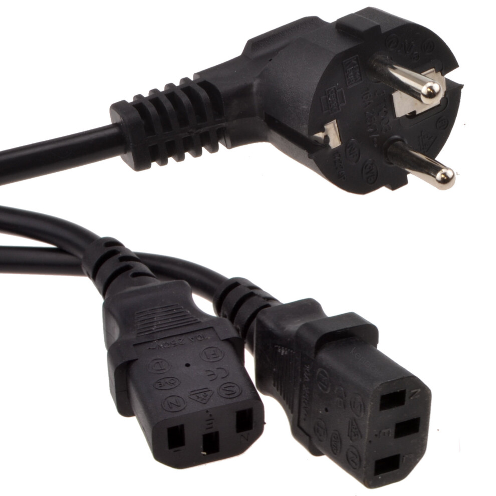 Kenable European Schuko Plug To 2 X Iec C13 Kettle Lead Plugs Power Cable 2M