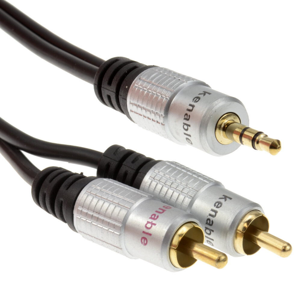 Kenable Gold Pro Audio Metal 3.5Mm Stereo Jack To 2 Rca Phono Plugs Cable 2M