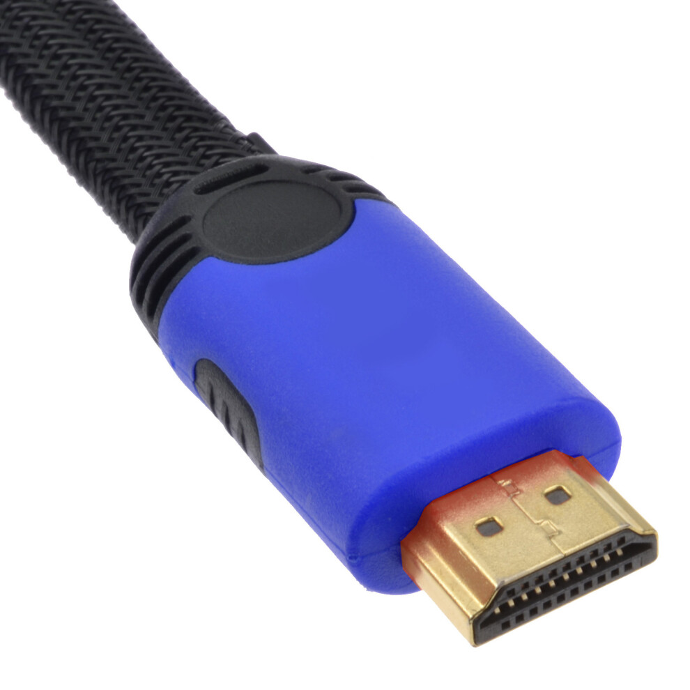 kenable Braided Low Profile Flat HDMI For HD TV High Speed Lead Cable 2m Blue