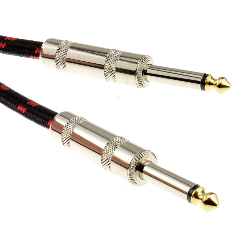 kenable 6.35mm Mono Braided Instrument Cable Red & Black Guitar Audio Lead 3m