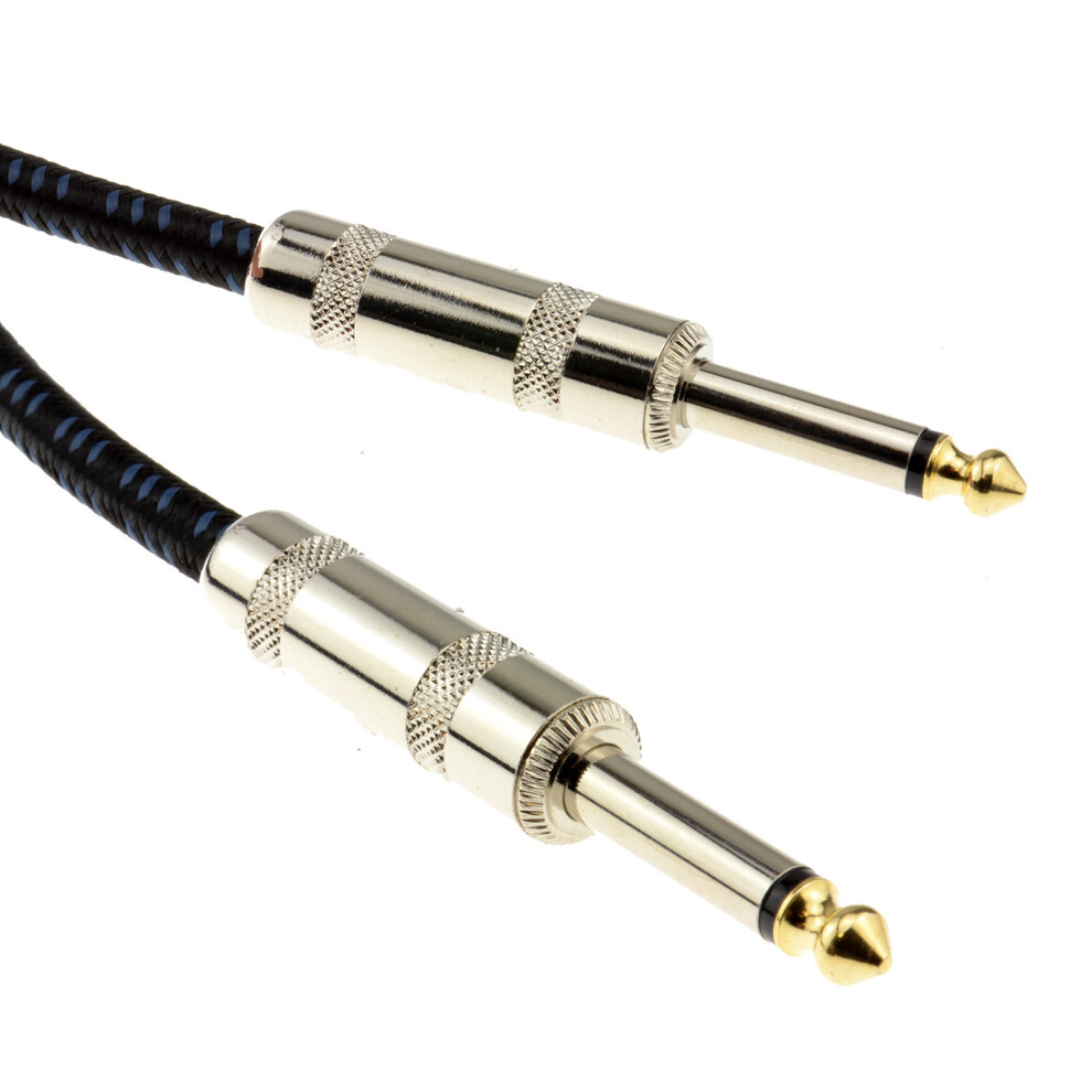 kenable 6.35mm Mono Braided Instrument Cable Blue & Black Guitar Audio Lead 3m