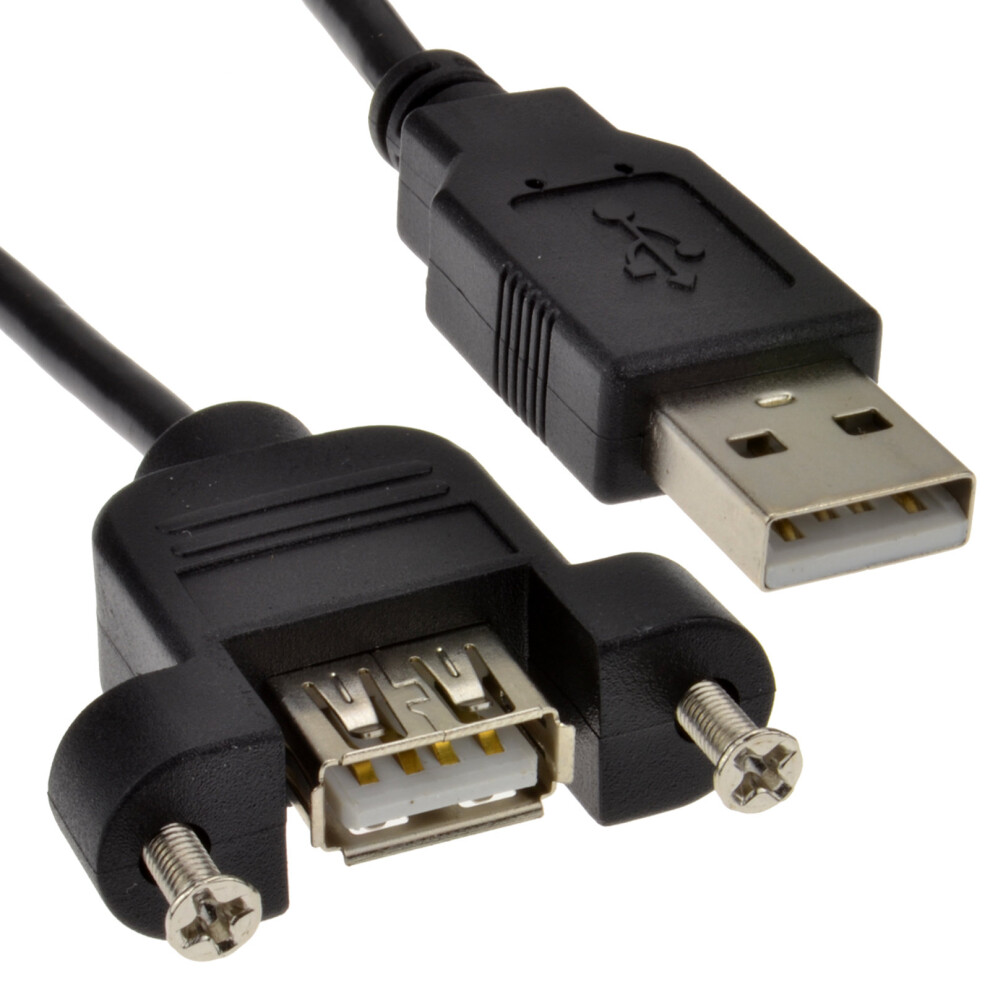 Usb 2.0 Panel Mount Female A Socket To A Plug 28Awg Cable 3M Black 5055383443215