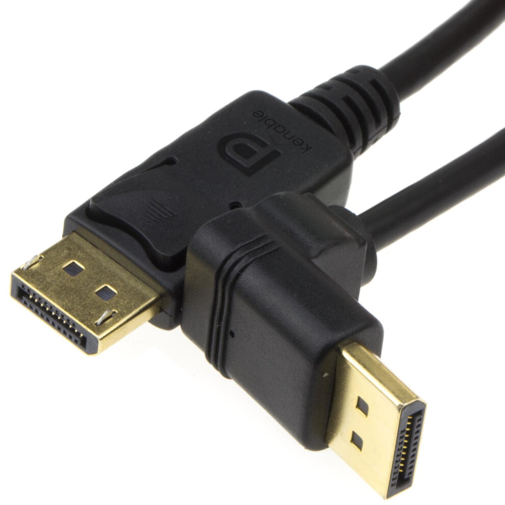 kenable Right Angle DisplayPort v1.2 Plug to Straight Plug Cable 4K 2m