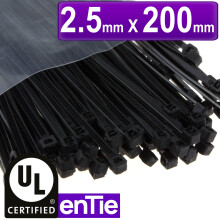enTie Black Cable Ties 2.5mm x 200mm Nylon 66 UL 94V-2 Approved 100 Pack Code 8847