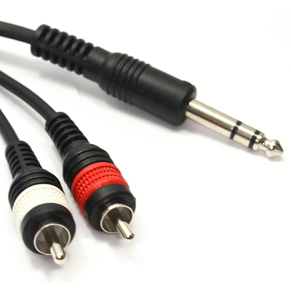 PULSE PRO 6.35mm Stereo Jack to 2 x Phono Plugs Helical Shielded Cable 3m