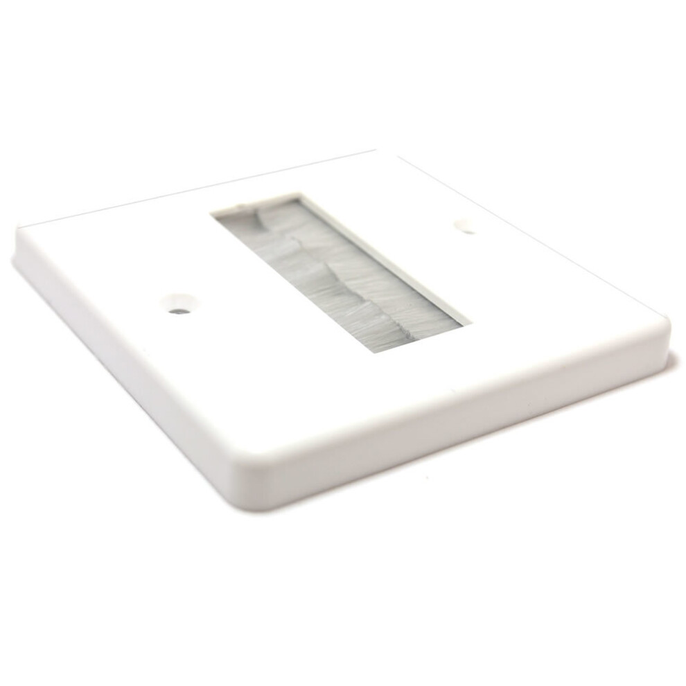 kenable Cable Entry Exit Slim BRUSH Faceplate Wall Outlet White UK Single Gang