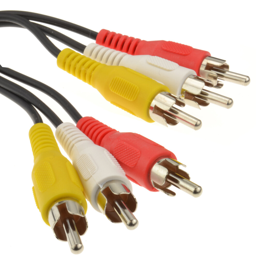 Kenable Triple Rca Phono Plugs To Plugs Composite & Audio Cable Lead 1M