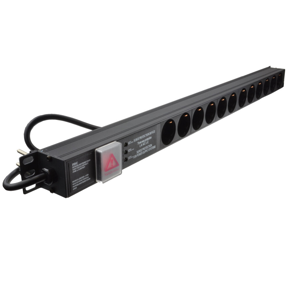 Kenable Surged Power Distribution Unit Pdu 12 Way Euro Schuko Socket & Plug