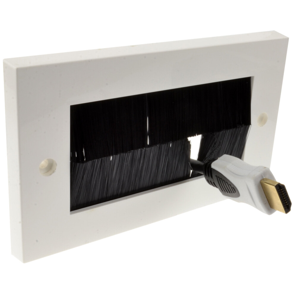 kenable BLACK BRUSH Faceplate for Cable Exit Wall Outlet UK Double Gang White