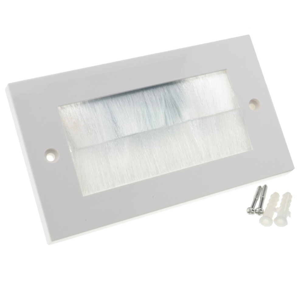 kenable WHITE BRUSH Faceplate for Cable Exit Wall Outlet UK Double Gang White